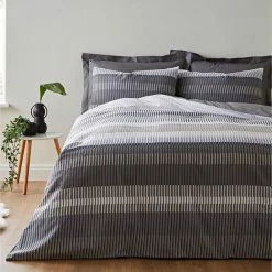 Discount β Elements Elements Otis Grey Striped 100% Cotton Reversible Duvet Cover and Pillowcase Set βοΈ