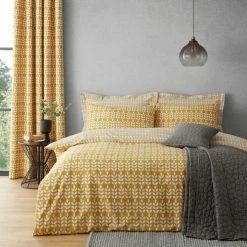 Deals 👍 Elements Elements Vete Ochre Reversible Duvet Cover and Pillowcase Set 🤩