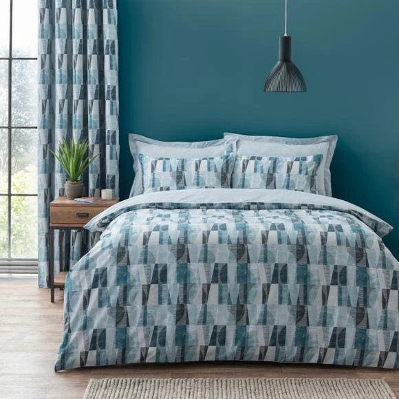 Buy 𧨠Elements Elements Iver Geo Teal Duvet Cover and Pillowcase Set π