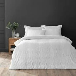 Coupon 𧨠Elements Elements Sten White Jacquard Duvet Cover and Pillowcase Set π